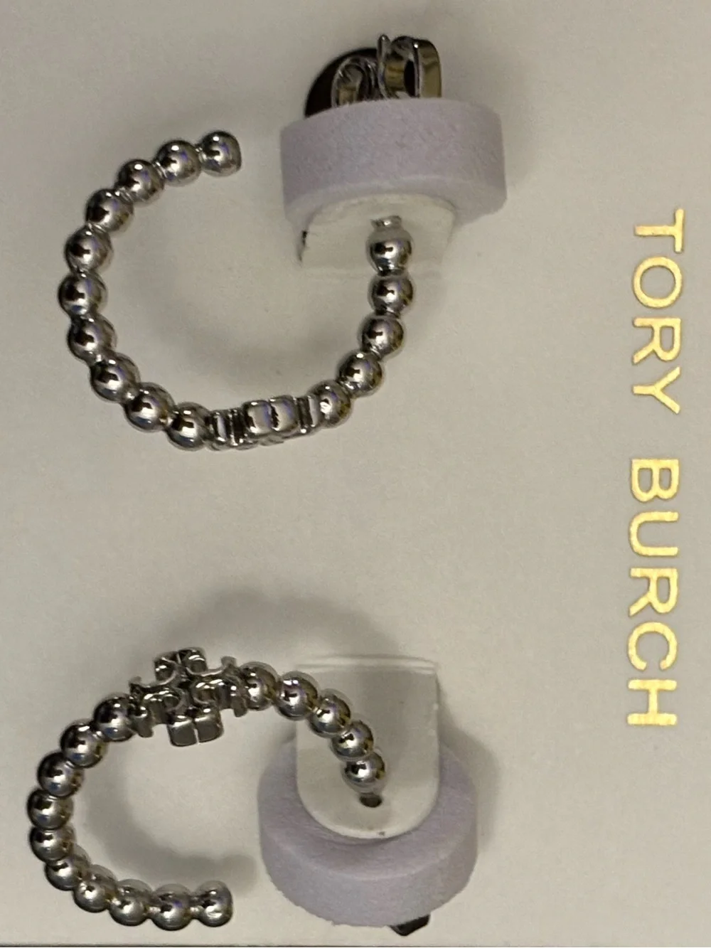 Brand new silver plated, Tory Burch hoop earrings